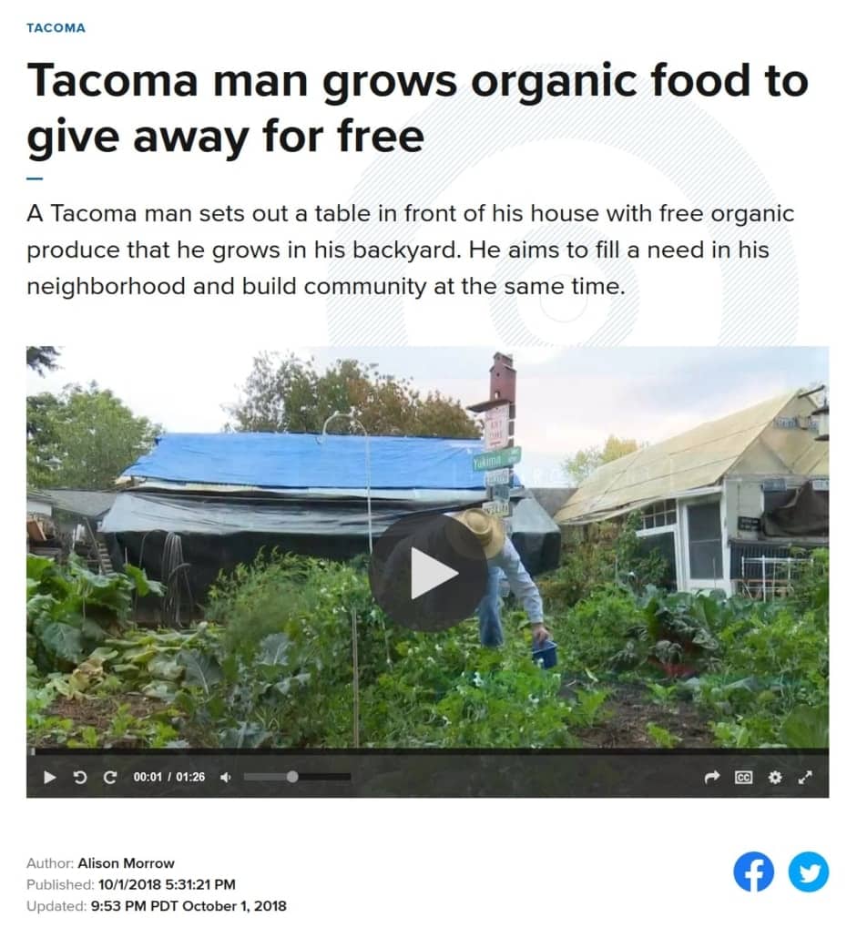 screenshot - KING5 video about Food Is Free Tacoma, October 1, 2018
